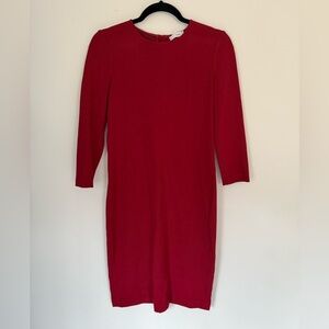 Vince Dress Womens Small Crew Neck Boucle Sheath Back Zipper 3/4 Sleeve Red